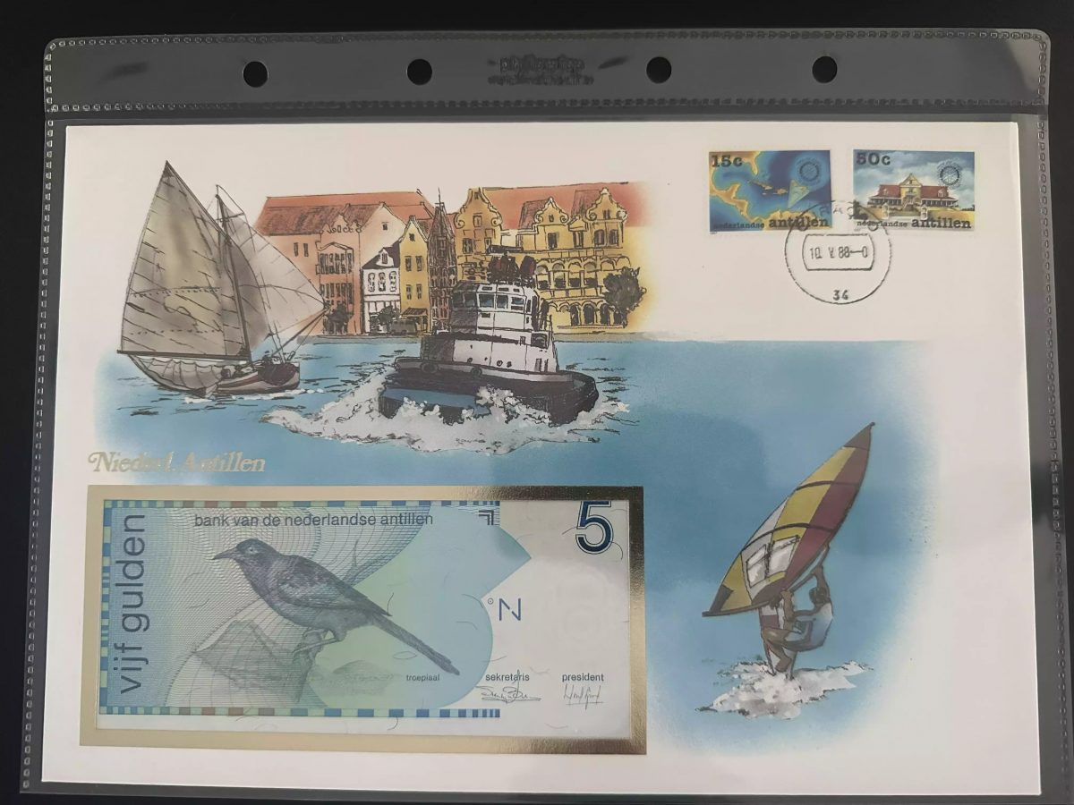 Niederländische Antillen Numisbrief 5 Gulden Briefmarken 1988