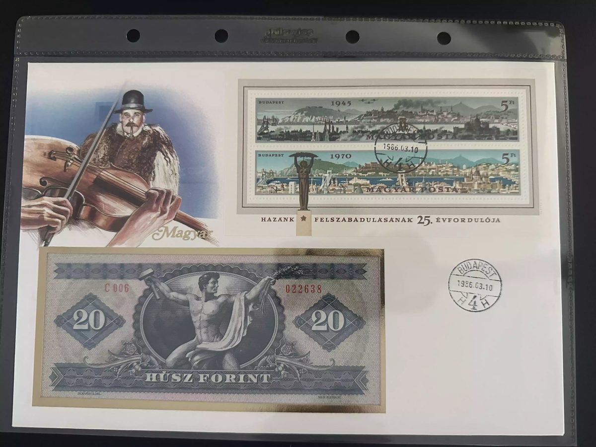 Hongrie enveloppe numismatique 20 Forint bloc Budapest 1986