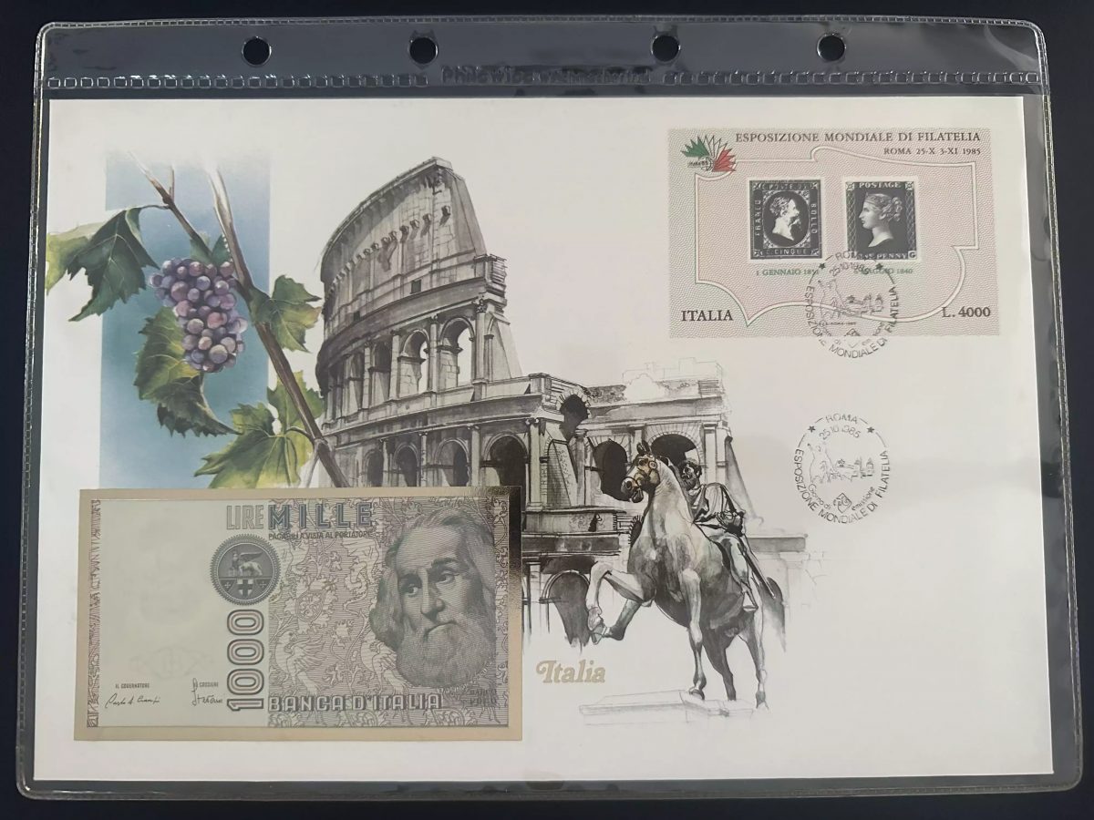 Italien Numismatischer Brief 1000 Lire Expo Filatelia Roma 1985