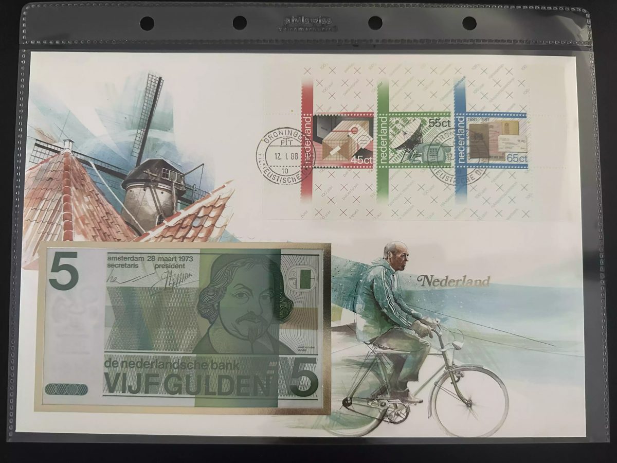 Niederlande Numisbrief 1988 Groningen 5 Gulden Schein Briefmarkenblock FDC