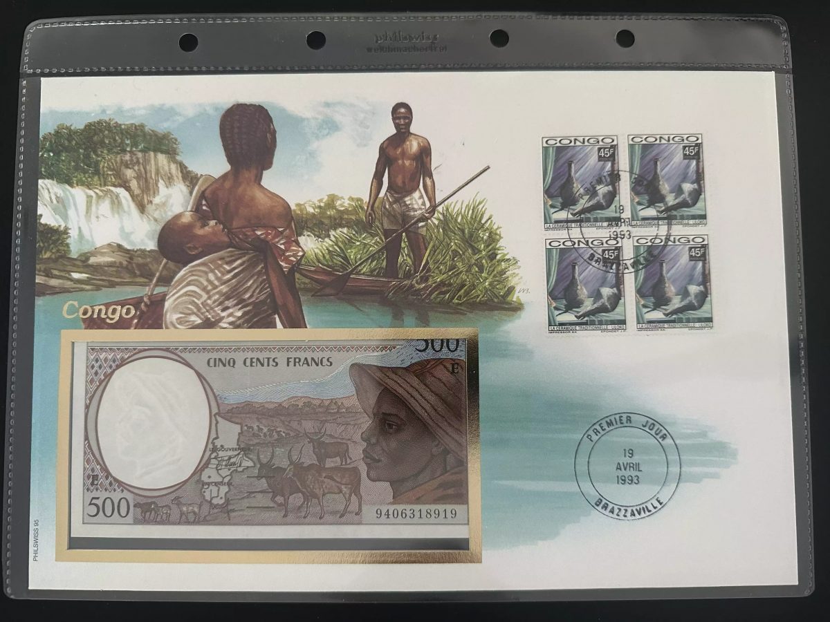 Congo Brazzaville enveloppe numismatique FDC 1993 billet 500 francs