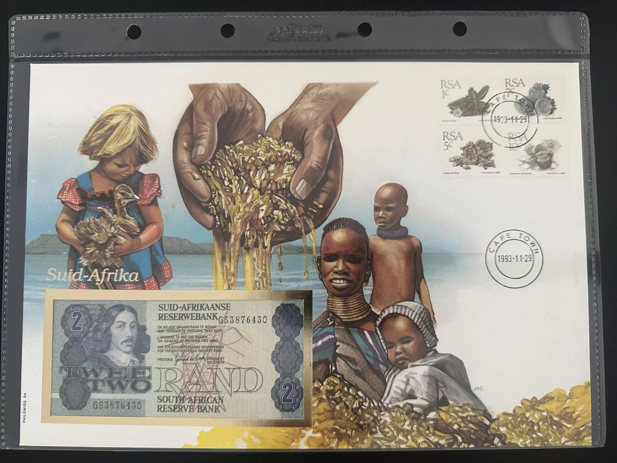 Afrique du Sud RSA enveloppe numismatique billet 2 Rand Cape Town 1993