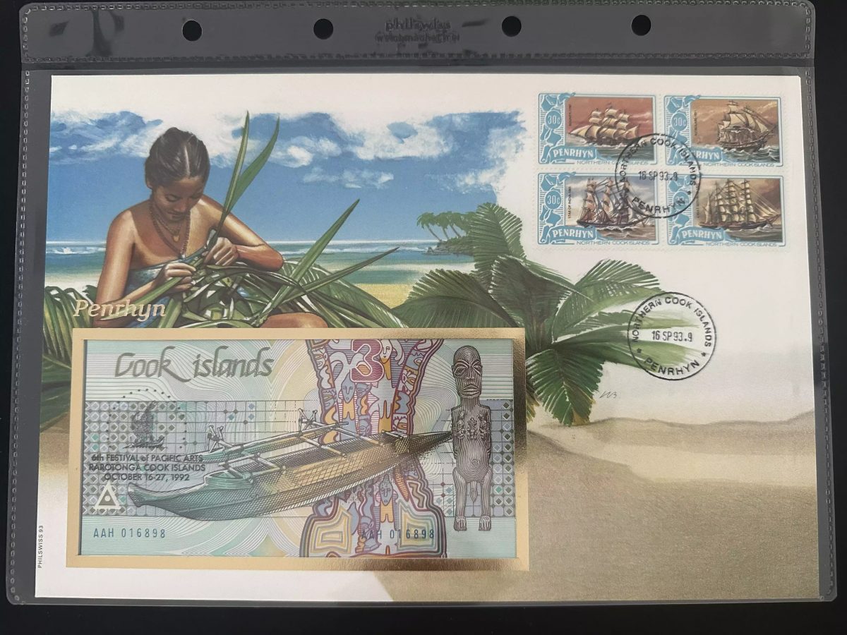 Penrhyn Cook Islands FDC Philswiss 1993 Segelschiffe Banknote