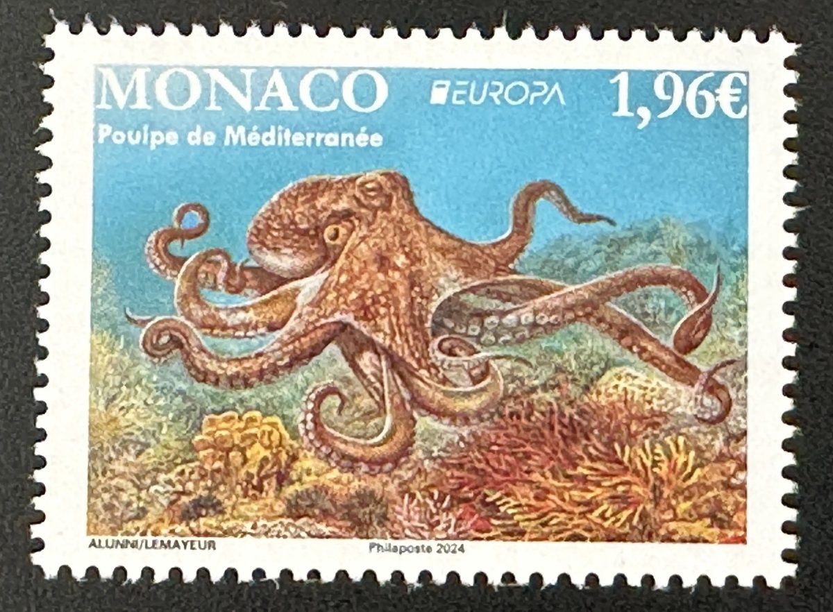 Monaco 2024 YT 3456 Europa CEPT poulpe Méditerranée faune marine corail