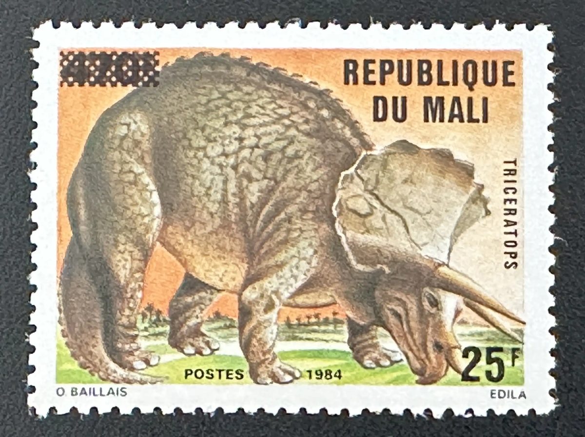 Mali 1992 Mi. 1146 overprint Triceratops dinosaur prehistoric fauna