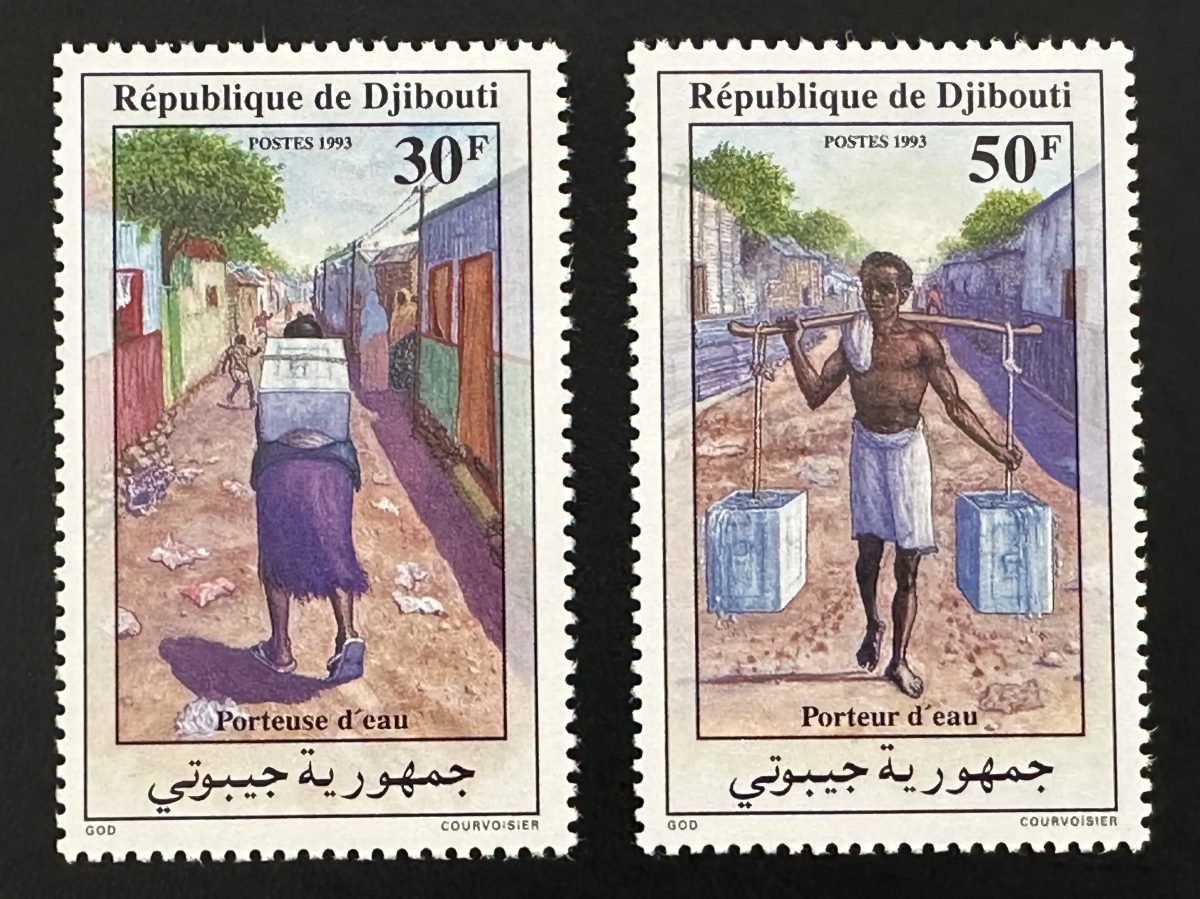Djibouti 1993 Mi. 584-585 porteurs eau scène de rue village Afrique