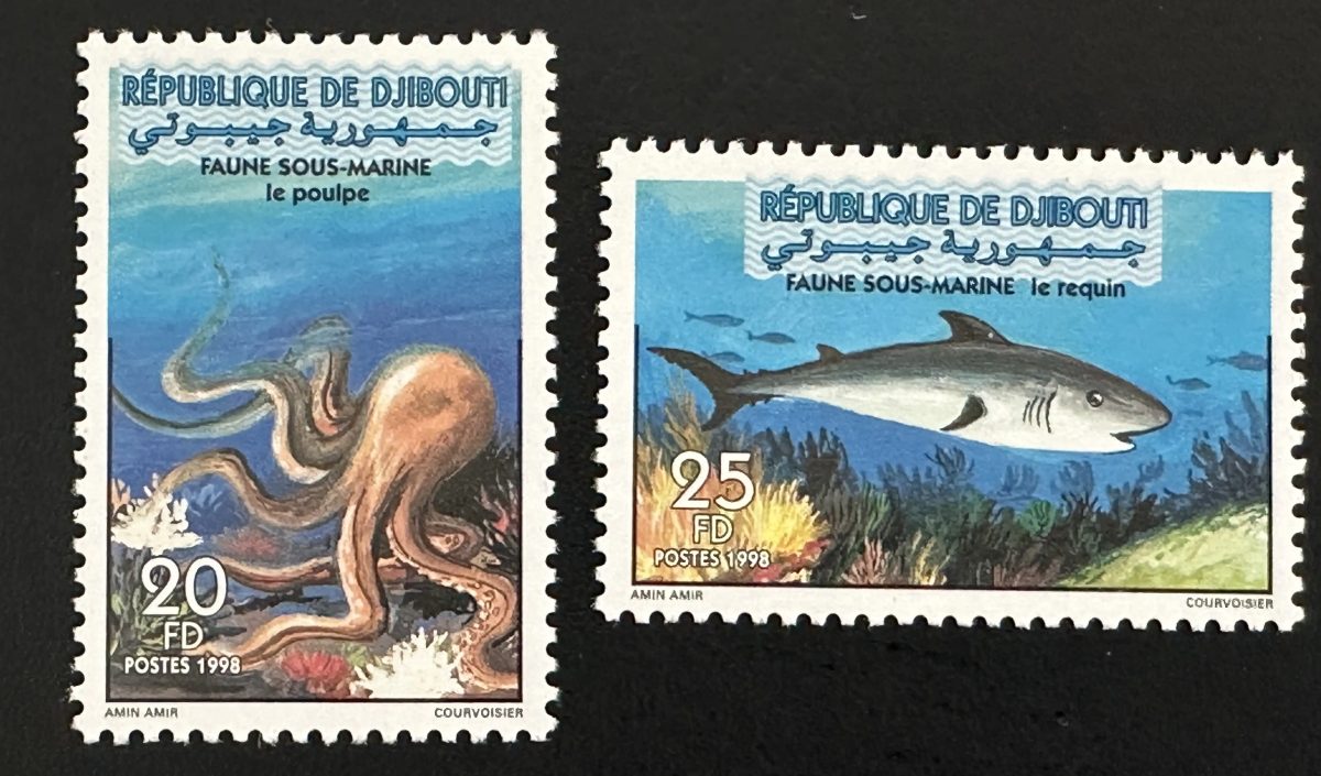 Djibouti 1998 Mi. 665-666 faune sous-marine poulpe requin coraux