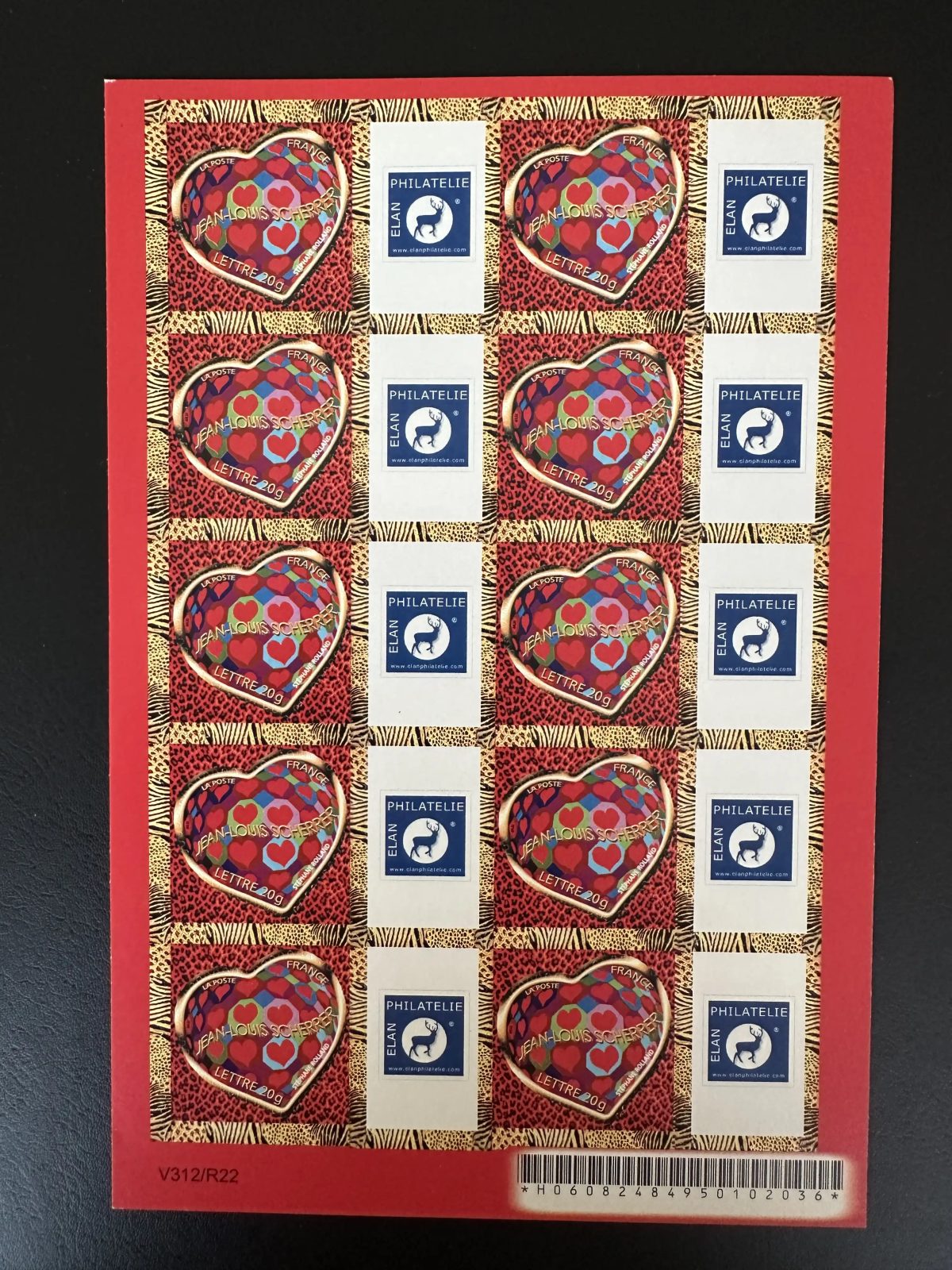 France 2006 YT F3863A feuillet J-Louis Scherrer cœur Saint-Valentin 20g adhésif