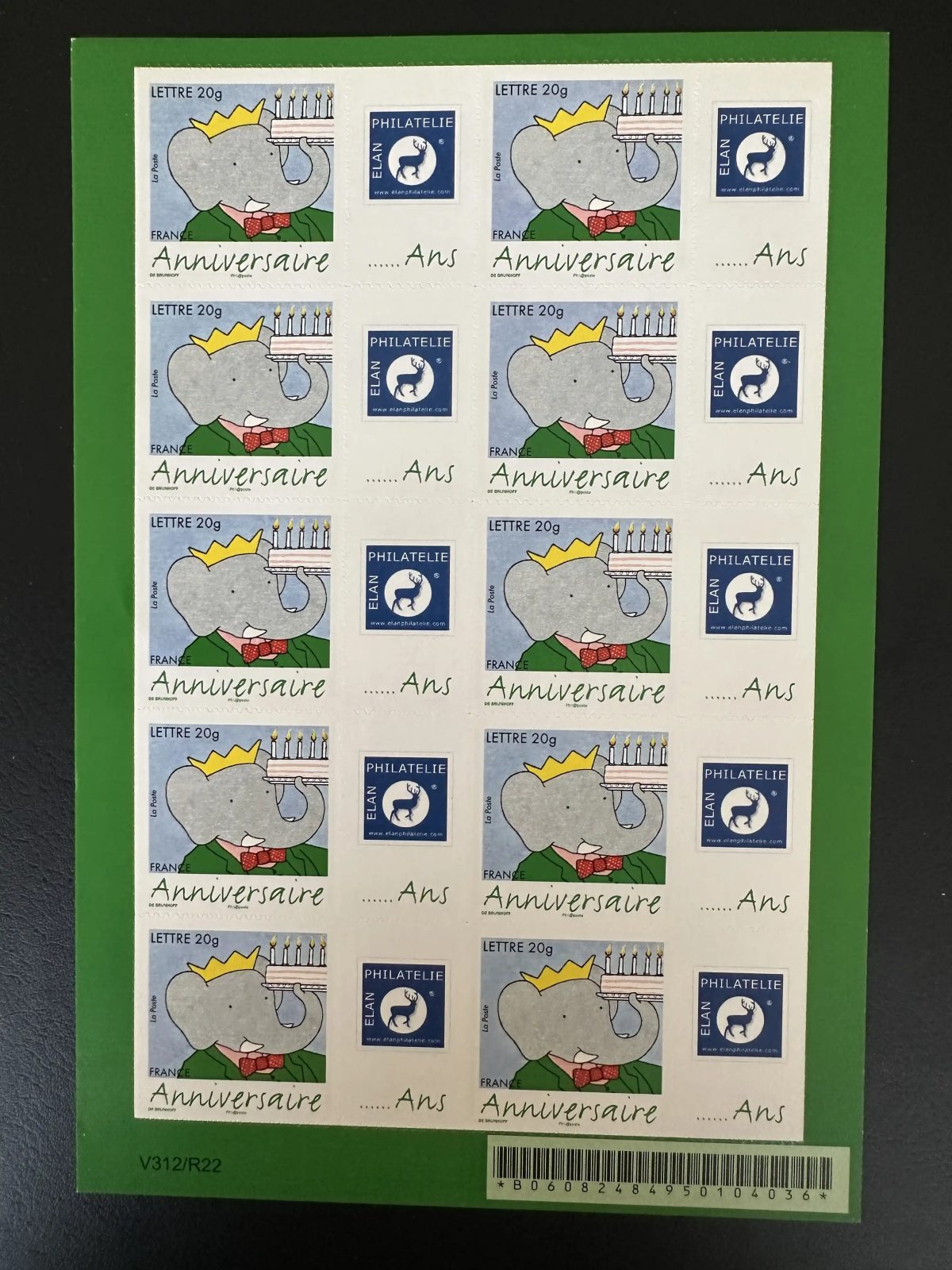 France 2006 YT F3927B feuillet Babar éléphant anniversaire bougies adhésif