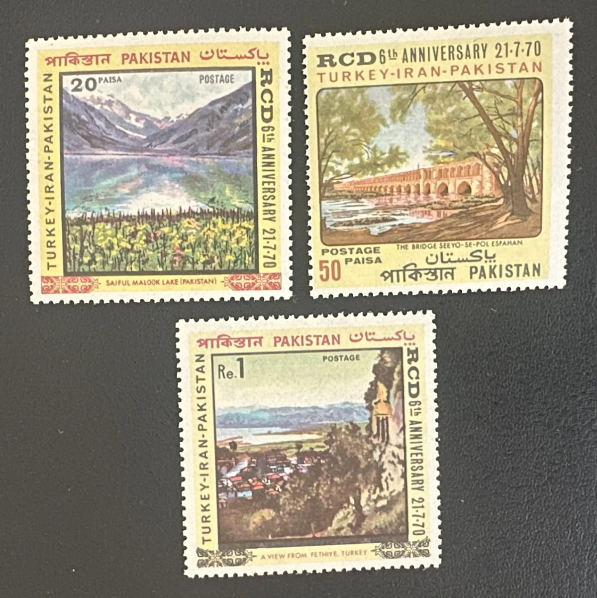 Pakistan 1970 Mi. 293-295 émission commune RCD Turquie Iran paysages