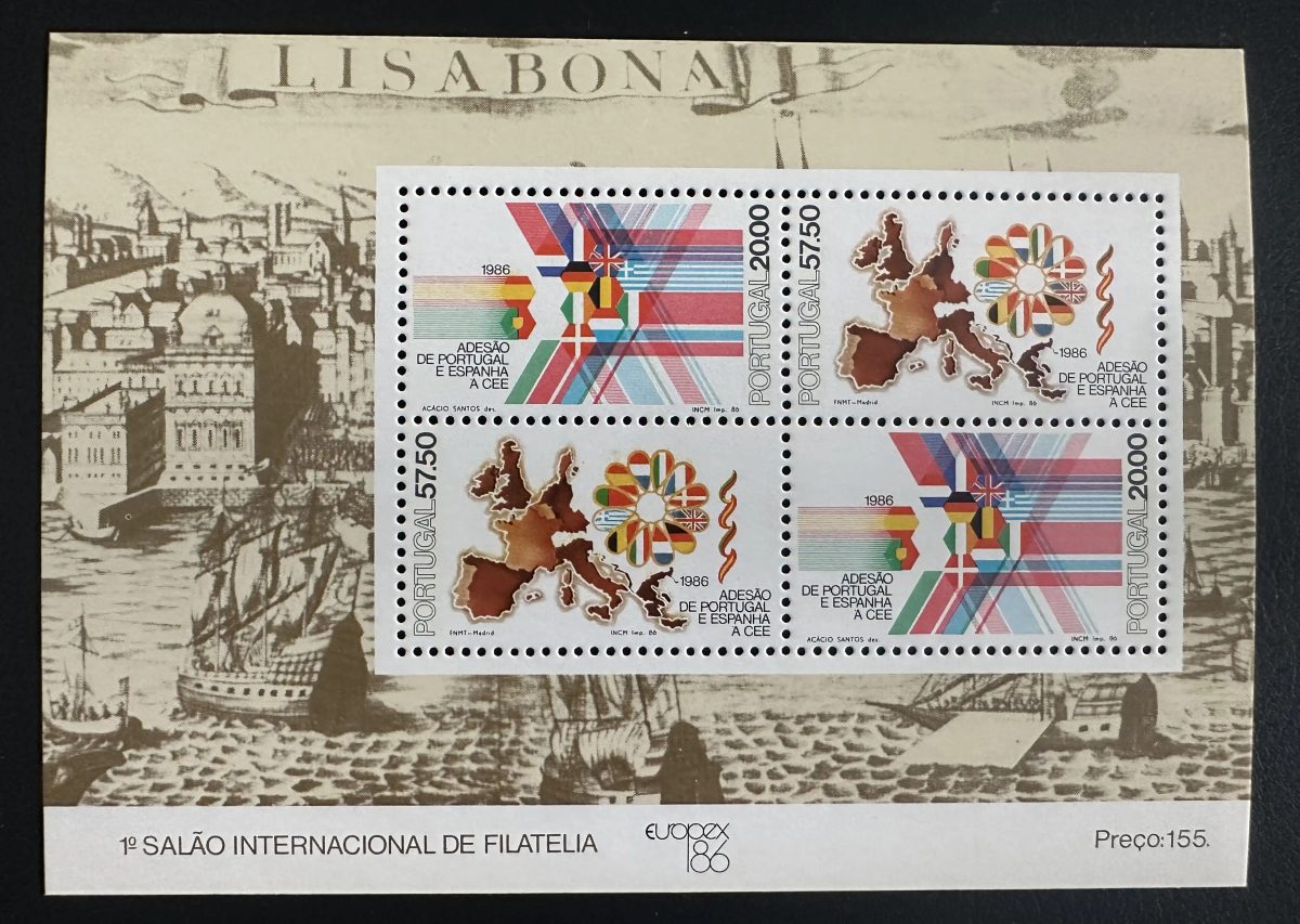 Portugal 1986 Mi. Bl. 52 Gemeinschaftsausgabe EWG-Beitritt Flaggen Europa