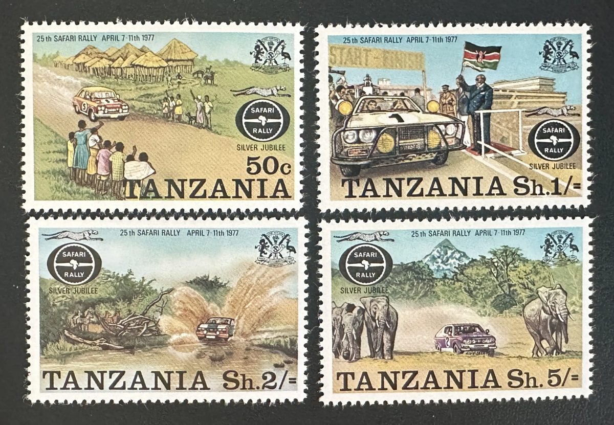 Tanzanie 1977 Mi. 74-77 émission commune Safari Rally éléphants autos