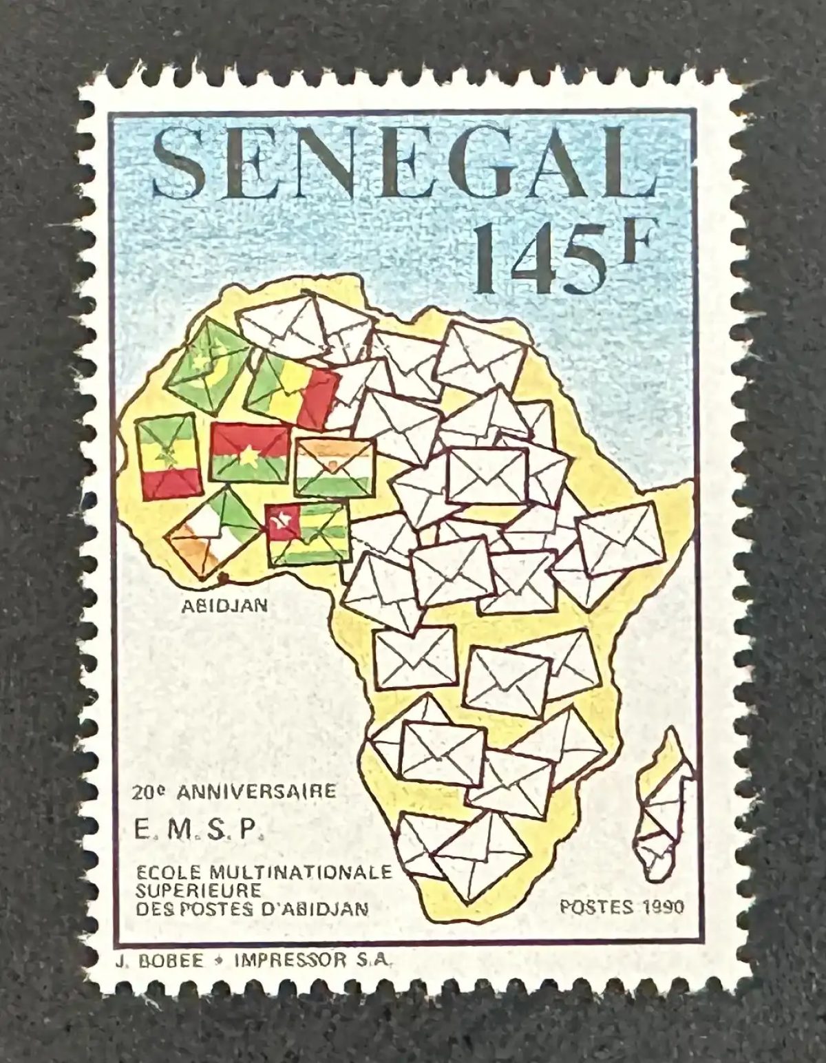 Sénégal 1990 Mi. 1093 émission commune EMSP Abidjan carte Afrique