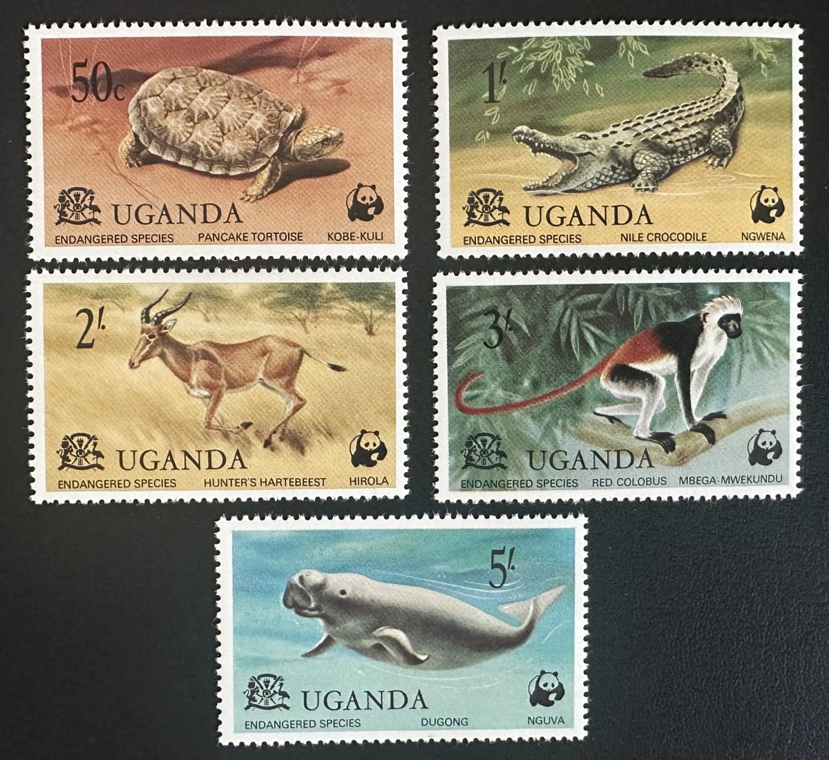 Ouganda 1977 Mi. 166-170 émission commune WWF faune menacée dugong