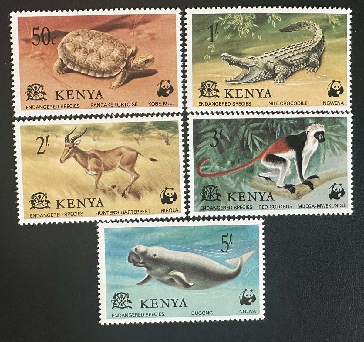 Kenya 1977 Mi. 87-91 émission commune WWF espèces menacées faune