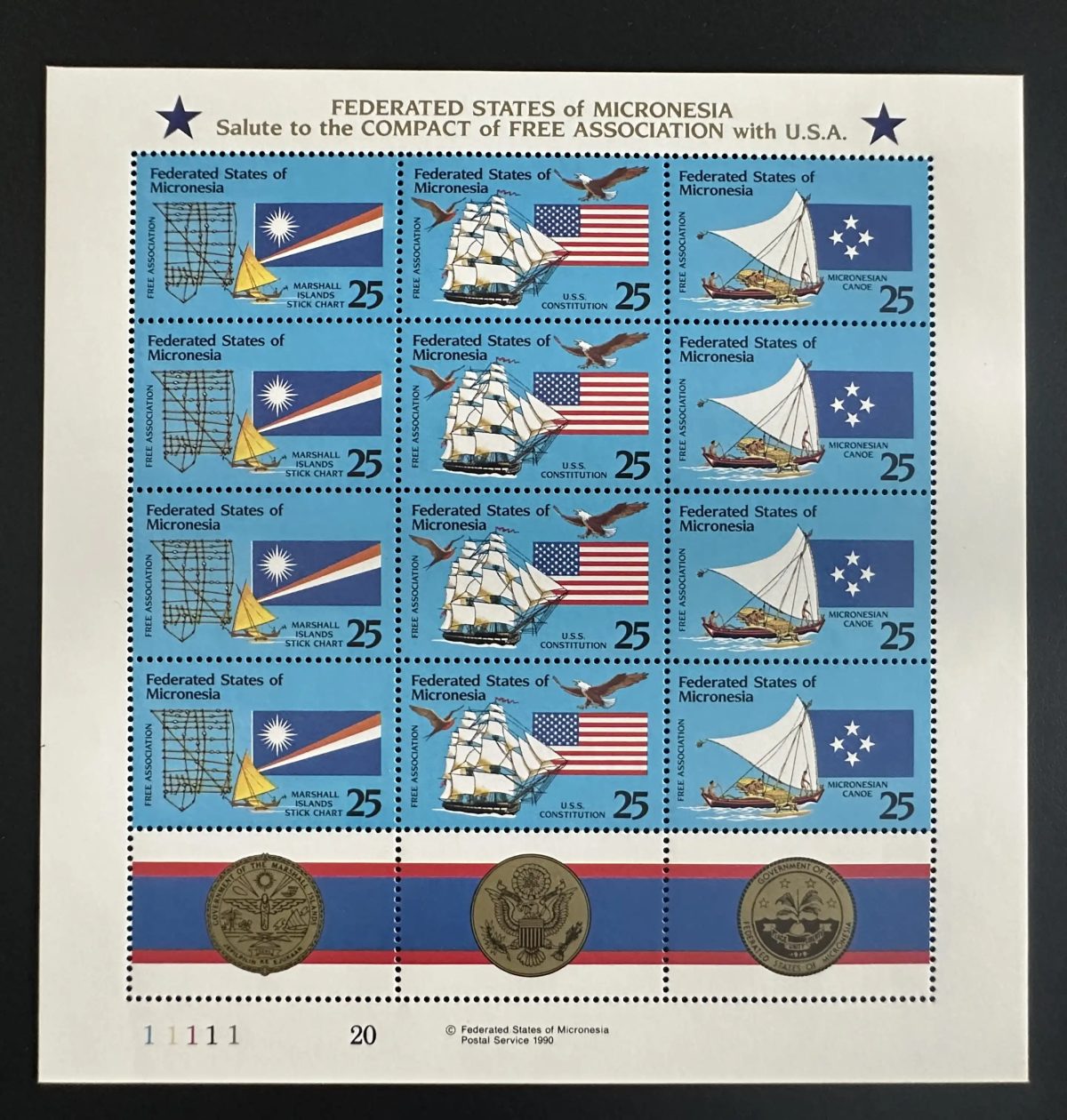 Micronésie 1990 Mi. 196-198 émission commune libre association USA navire