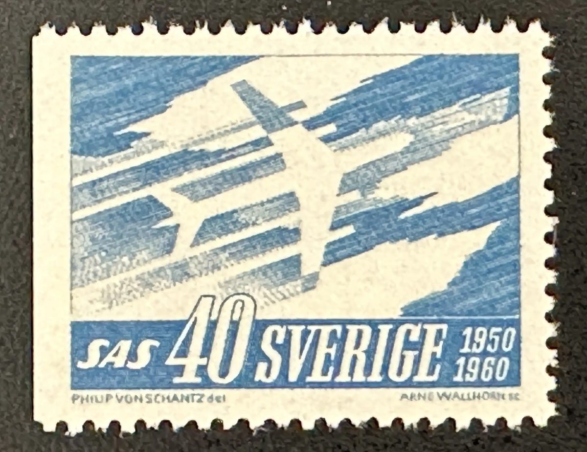 Suède 1960 Mi. 467 émission commune SAS aviation avion anniversaire