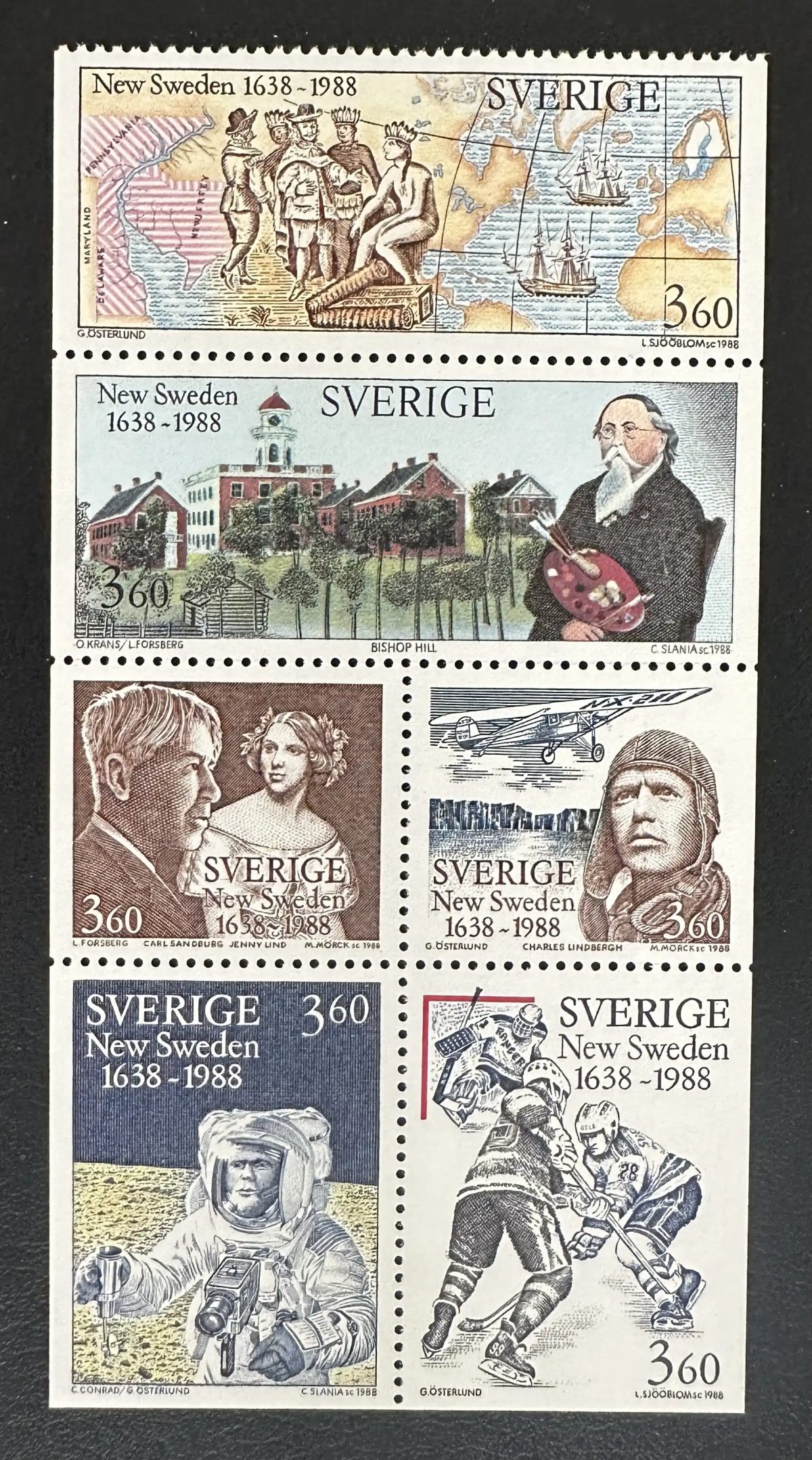 Suède 1988 Mi. 1473-1478 émission commune New Sweden Lindbergh hockey
