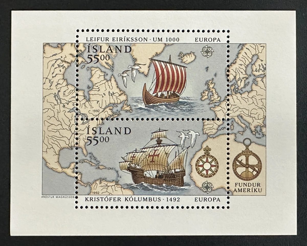 Islande 1992 Mi. Bl. 13 émission commune Europa Colomb Eriksson bloc