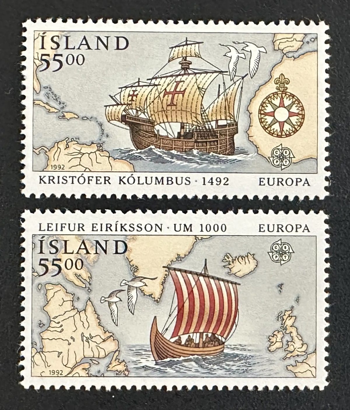 Islande 1992 Mi. 762-763 émission commune Europa Colomb Eriksson navires