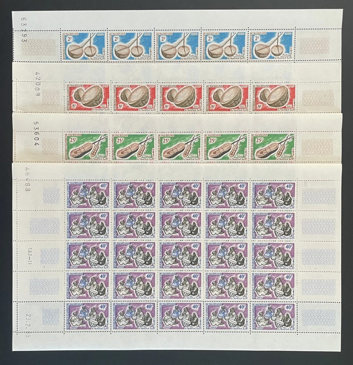 Mauritanie 1965 YT 188-191 planche instruments musique traditionnelle