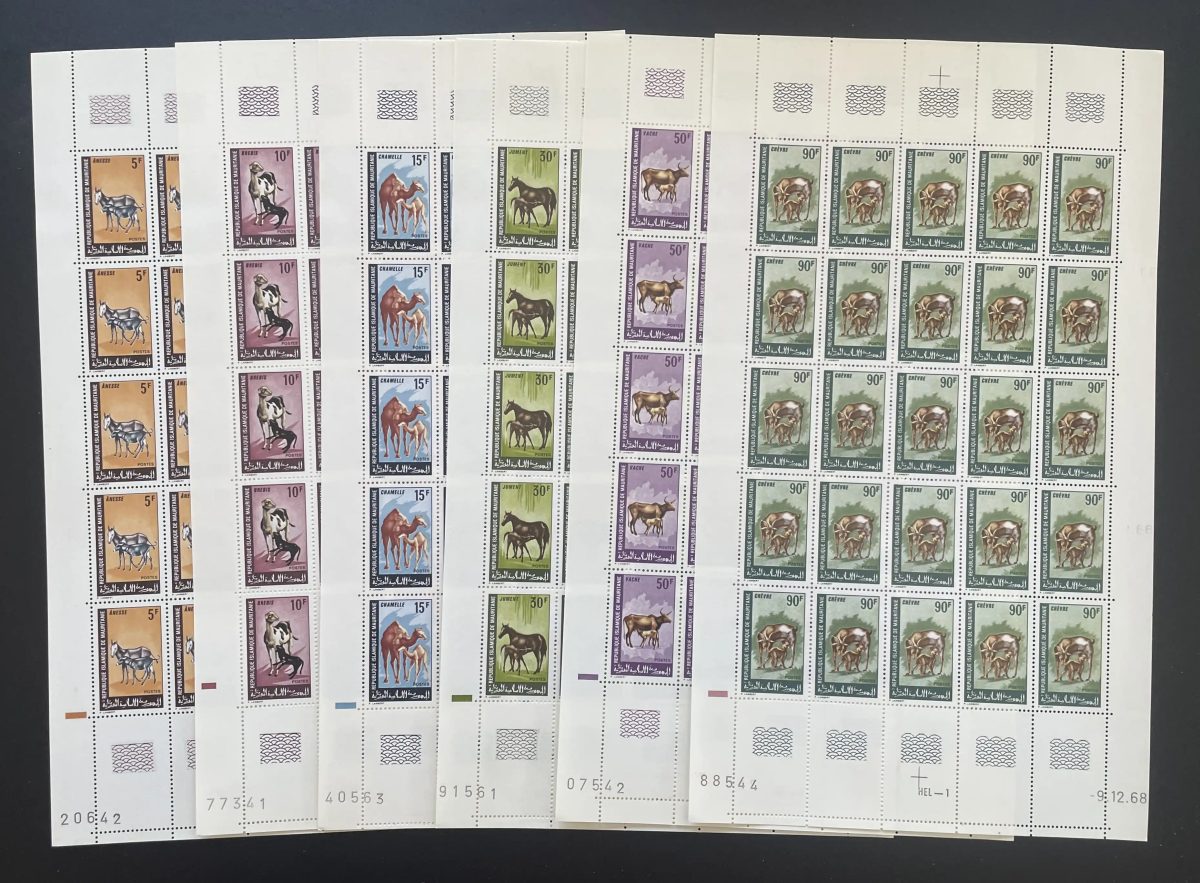 Mauritanie 1968 YT 256-261 planche ânesse brebis chamelle jument vache