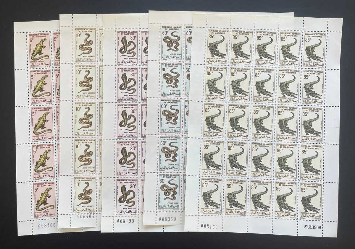 Mauritania 1969 YT 263-267 sheet reptiles snakes crocodile monitor lizard
