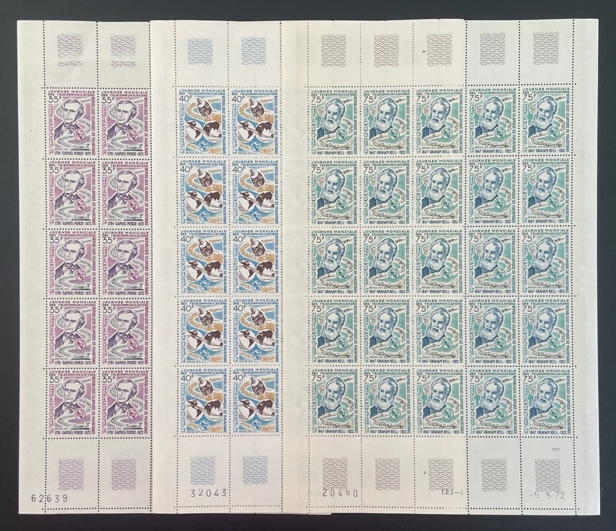 Mauritanie 1972 YT 298-300 planche télécommunications Morse Bell