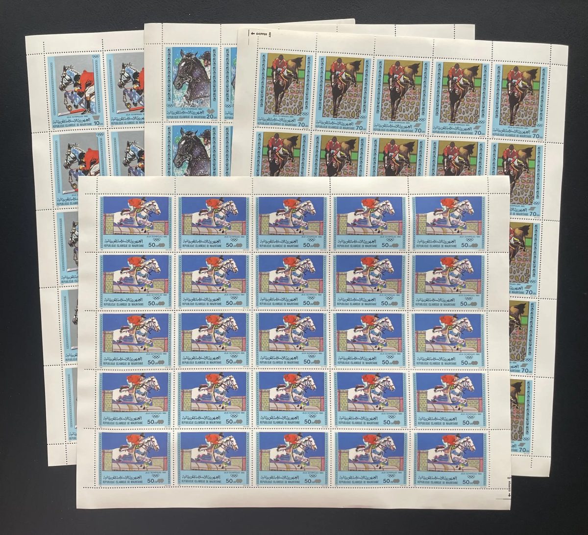 Mauritanie 1980 YT 446-449 planche Jeux Olympiques équitation chevaux