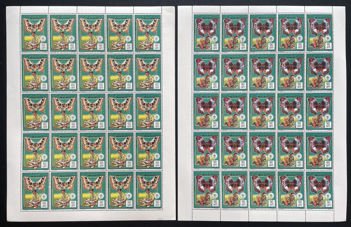 Mauritanie 1990 YT 641-642 planche papillons scoutisme insectes