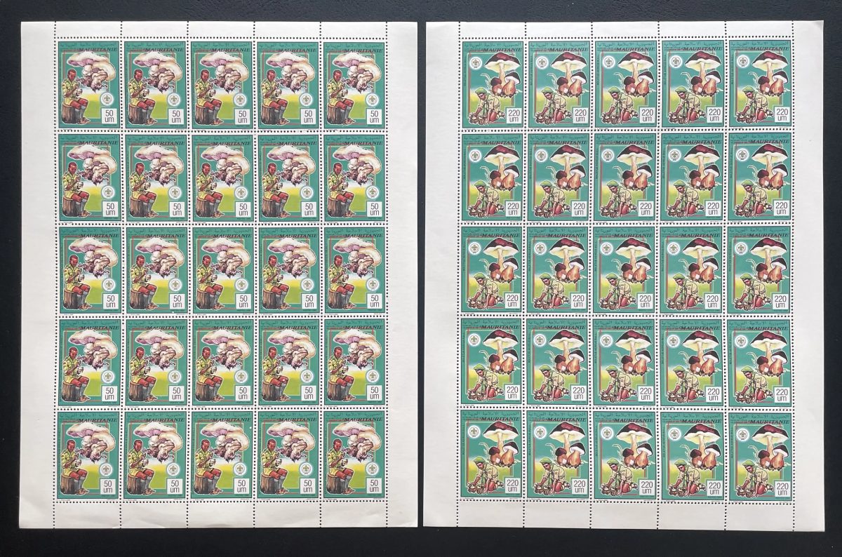 Mauritanie 1990 YT 644-645 planche champignons scoutisme mycologie
