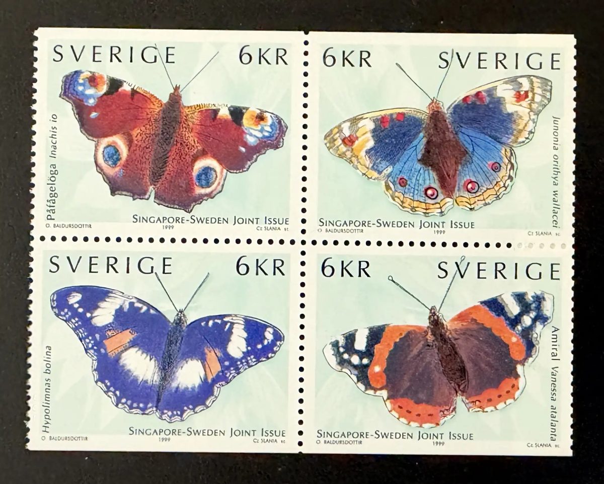 Suède 1999 Mi. 2125-2128 émission commune Singapour papillons faune