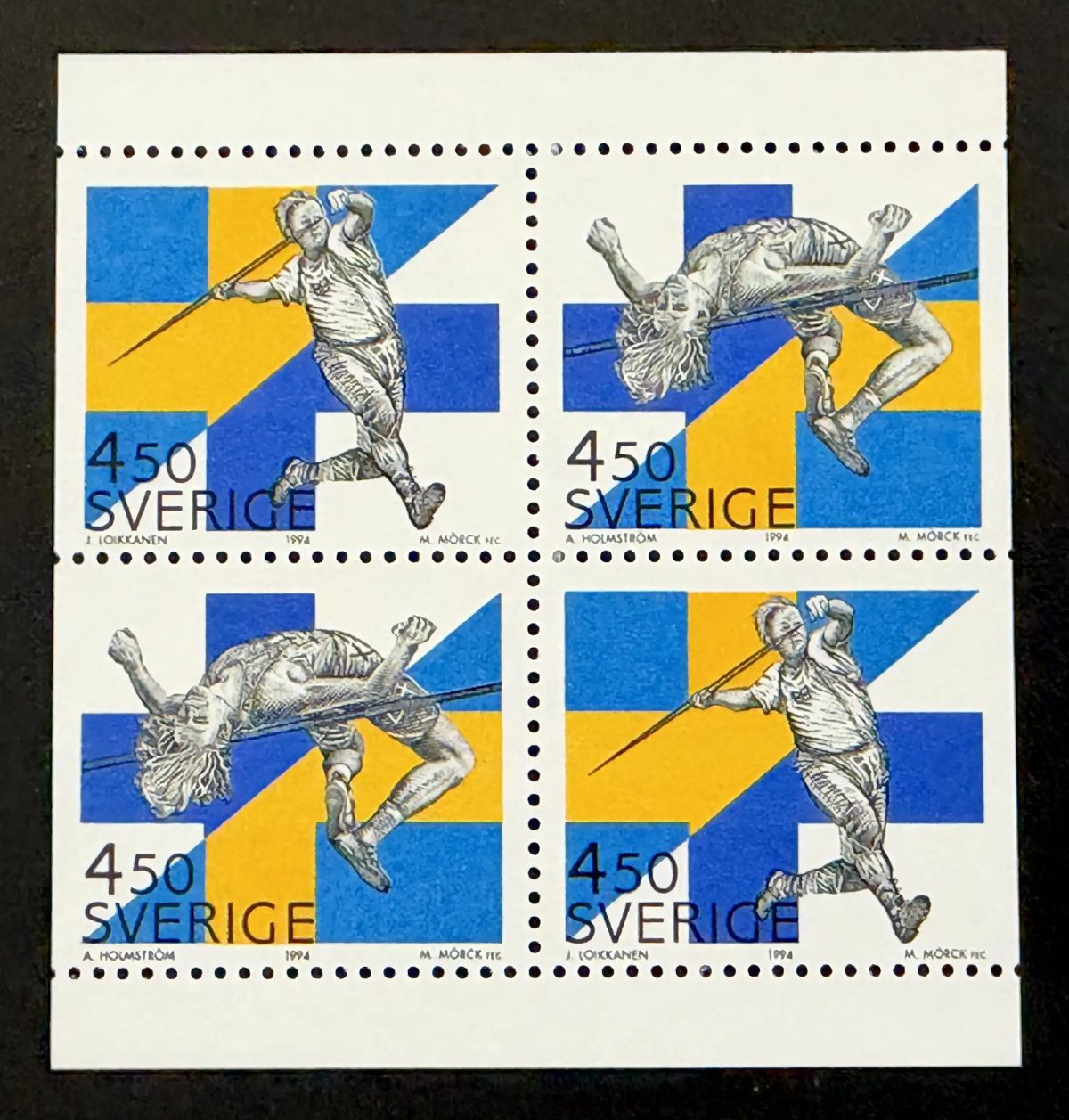 Suède 1994 Mi. 1843-1844 émission commune Finlande athlétisme bloc