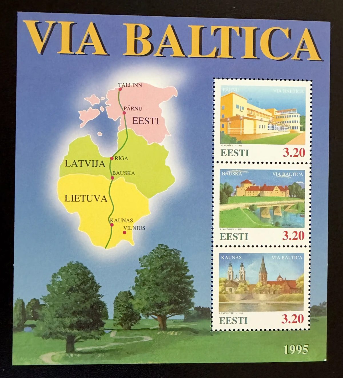 Estonie 1995 Mi. Bl. 8 émission commune Via Baltica Pärnu Bauska Kaunas
