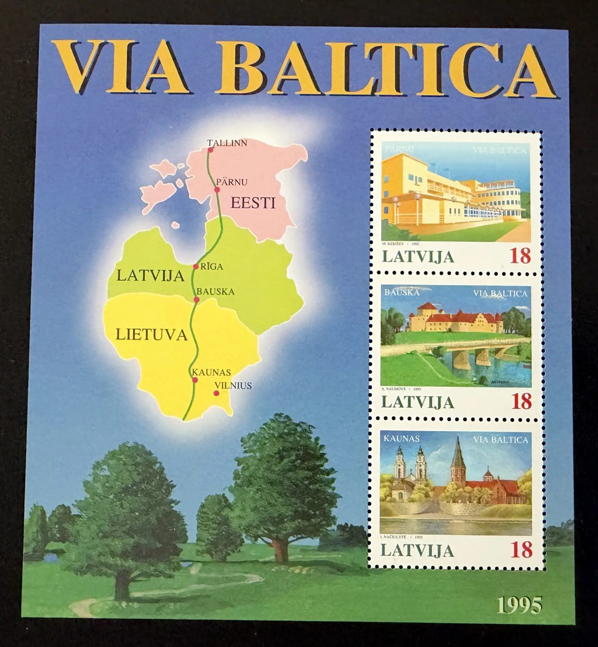 Latvia 1995 Mi. Bl. 5 Joint Issue Via Baltica Baltic States