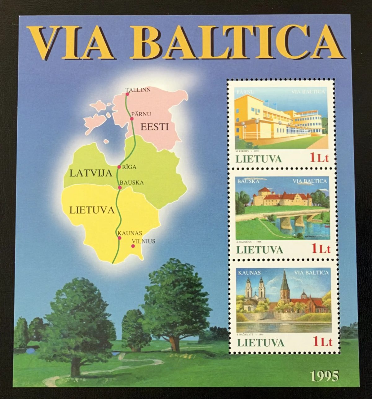 Lithuania 1995 Mi. Bl. 6 joint issue Via Baltica Pärnu Bauska