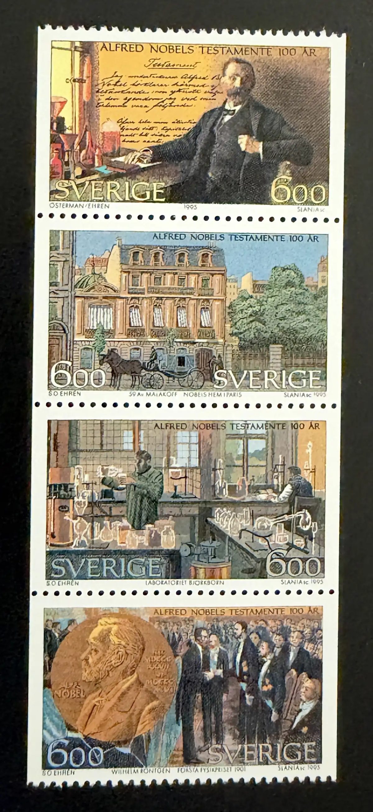 Suède 1995 Mi. 1917-1920 émission commune Alfred Nobel testament