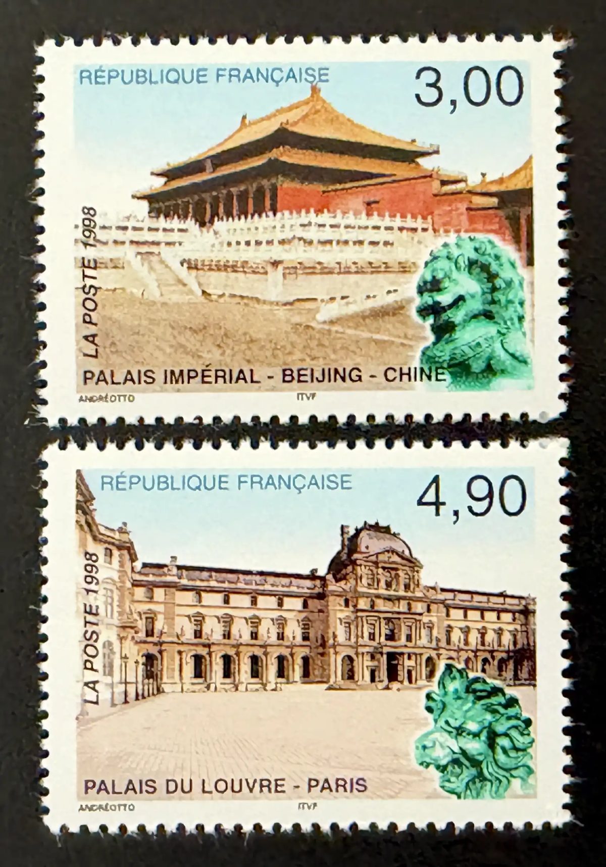 France 1998 Mi. 3322-3323 émission commune Palais Louvre Beijing Chine