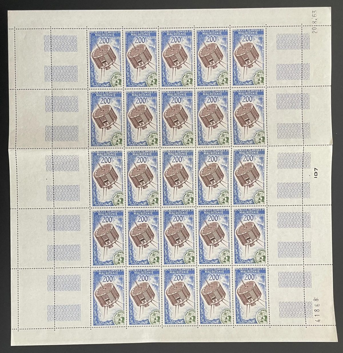 Mauritanie 1963 YT PA 30 planche satellite TIROS météorologie espace WMO