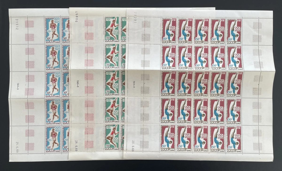 Mauritanie 1969 YT PA 90-92 planche Jeux Olympiques athlétisme plongeon