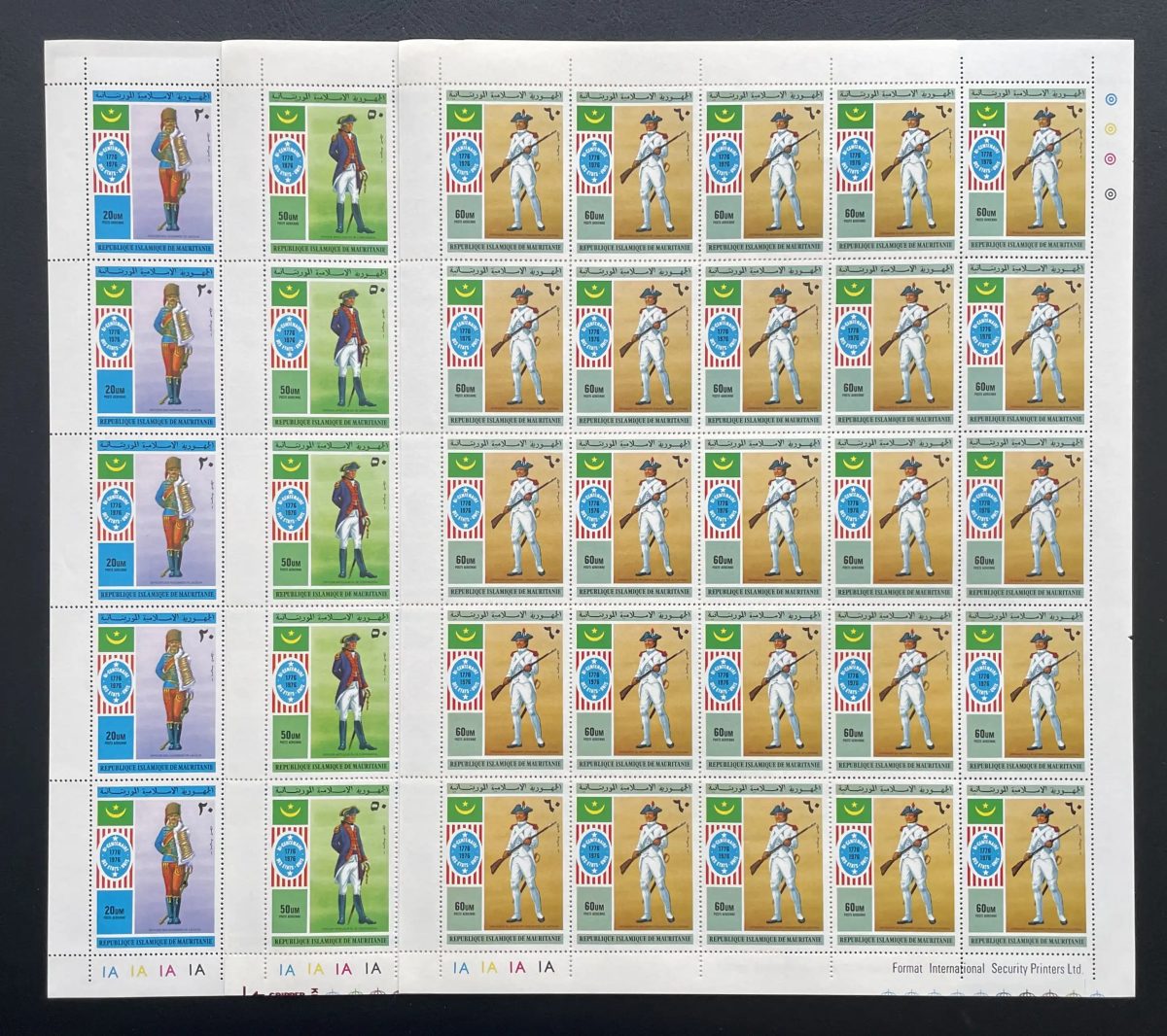 Mauritanie 1975 YT PA 164-166 planche bicentenaire USA uniformes
