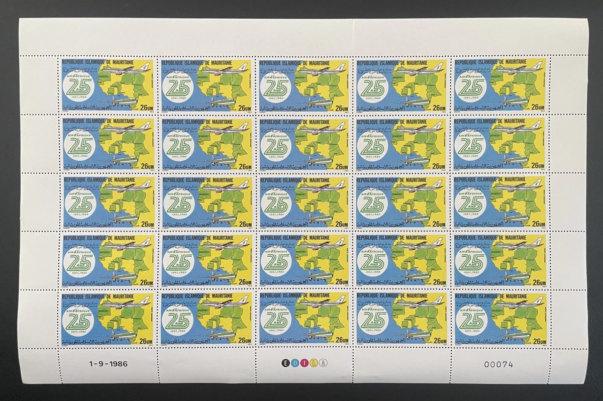 Mauritanie 1986 YT PA 246 planche Air Afrique 25 ans avion carte Afrique