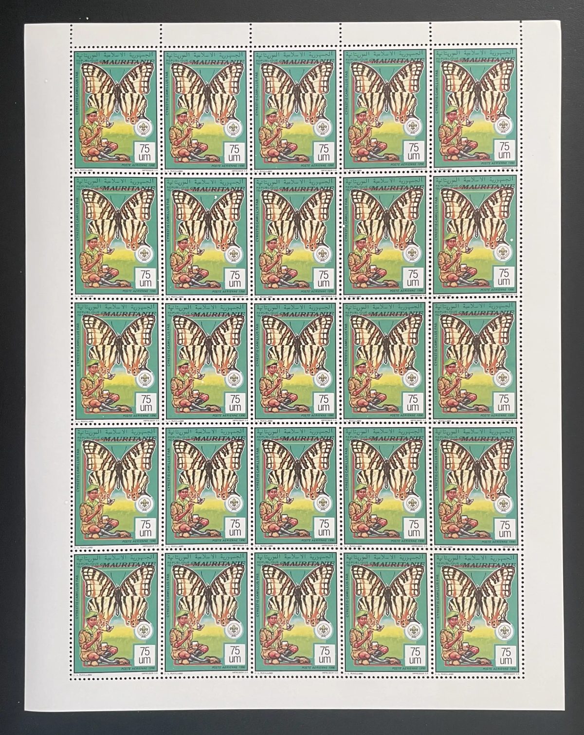 Mauritanie 1990 YT PA 269 planche papillons scoutisme poste aérienne