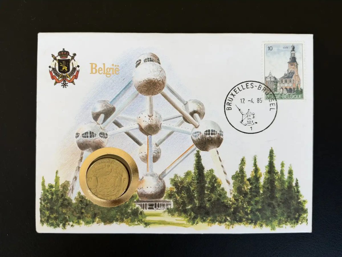 Belgique enveloppe numismatique 1985 Atomium Bruxelles pièce
