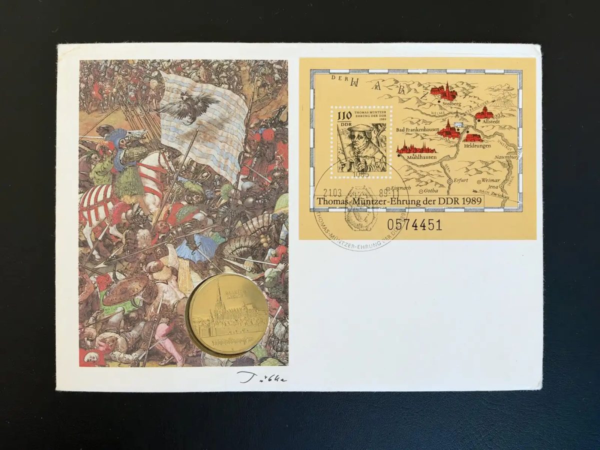 DDR 1989 Numismatic Cover Thomas Müntzer Tribute Block Cancelled Medal