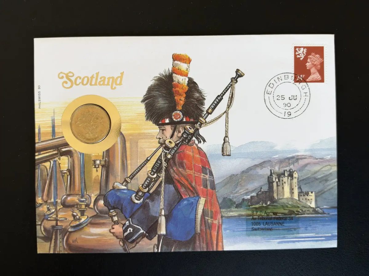 Enveloppe numismatique Philswiss Scotland Edinburgh 1990 pièce
