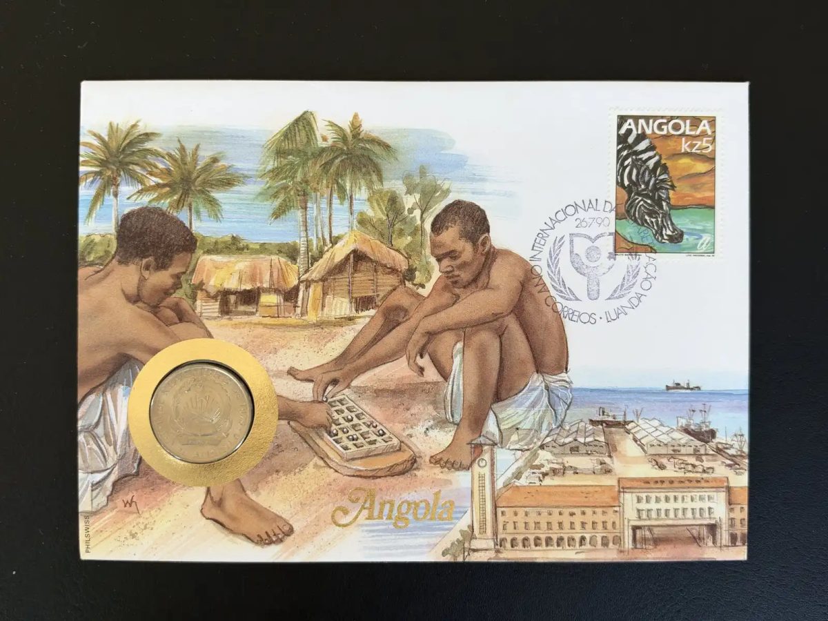 Angola enveloppe numismatique Philswiss 1990 timbre Kz5 Luanda