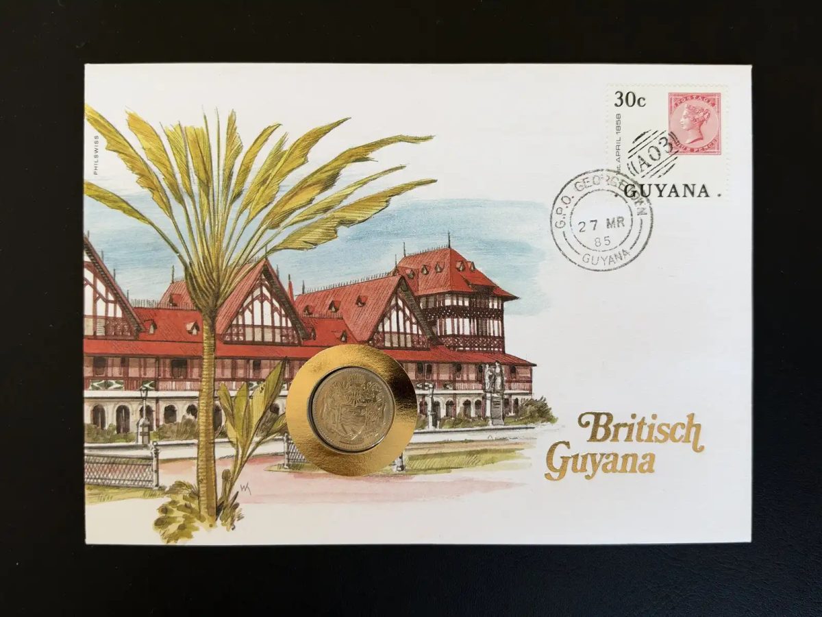 Numismatischer Umschlag Britisch-Guyana 1985 Philswiss Georgetown