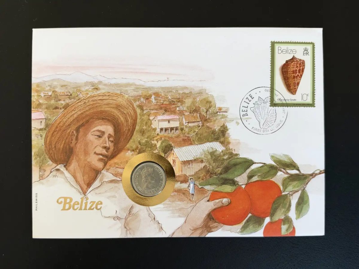 Belize numismatischer FDC-Umschlag Muschelmarke 10c Philswiss