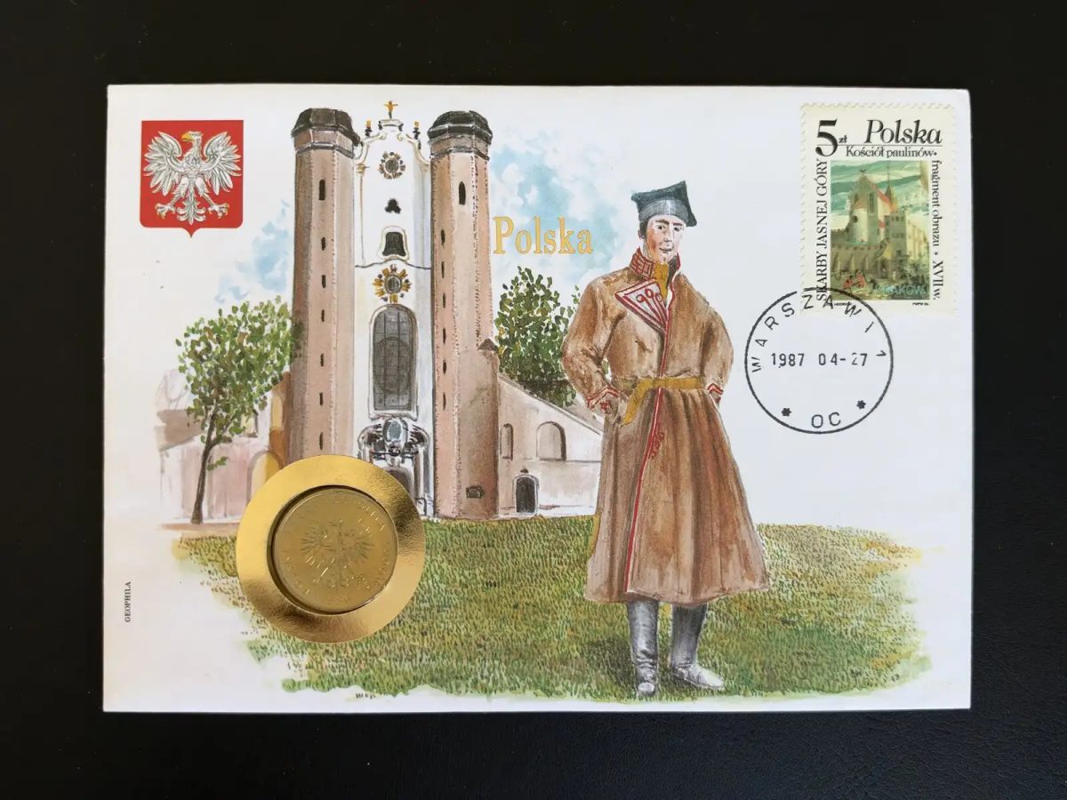 Pologne enveloppe numismatique 1987 pièce 10 Zlotych timbre ONU Polska